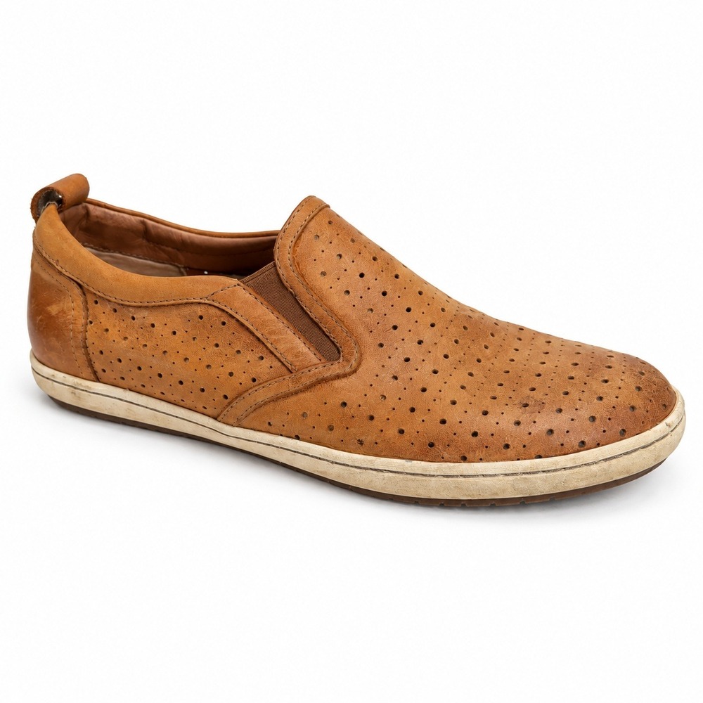 Taos 10 Court Slip On Tan Leather Perforated Sneakers COR-13635 Casual Comfort